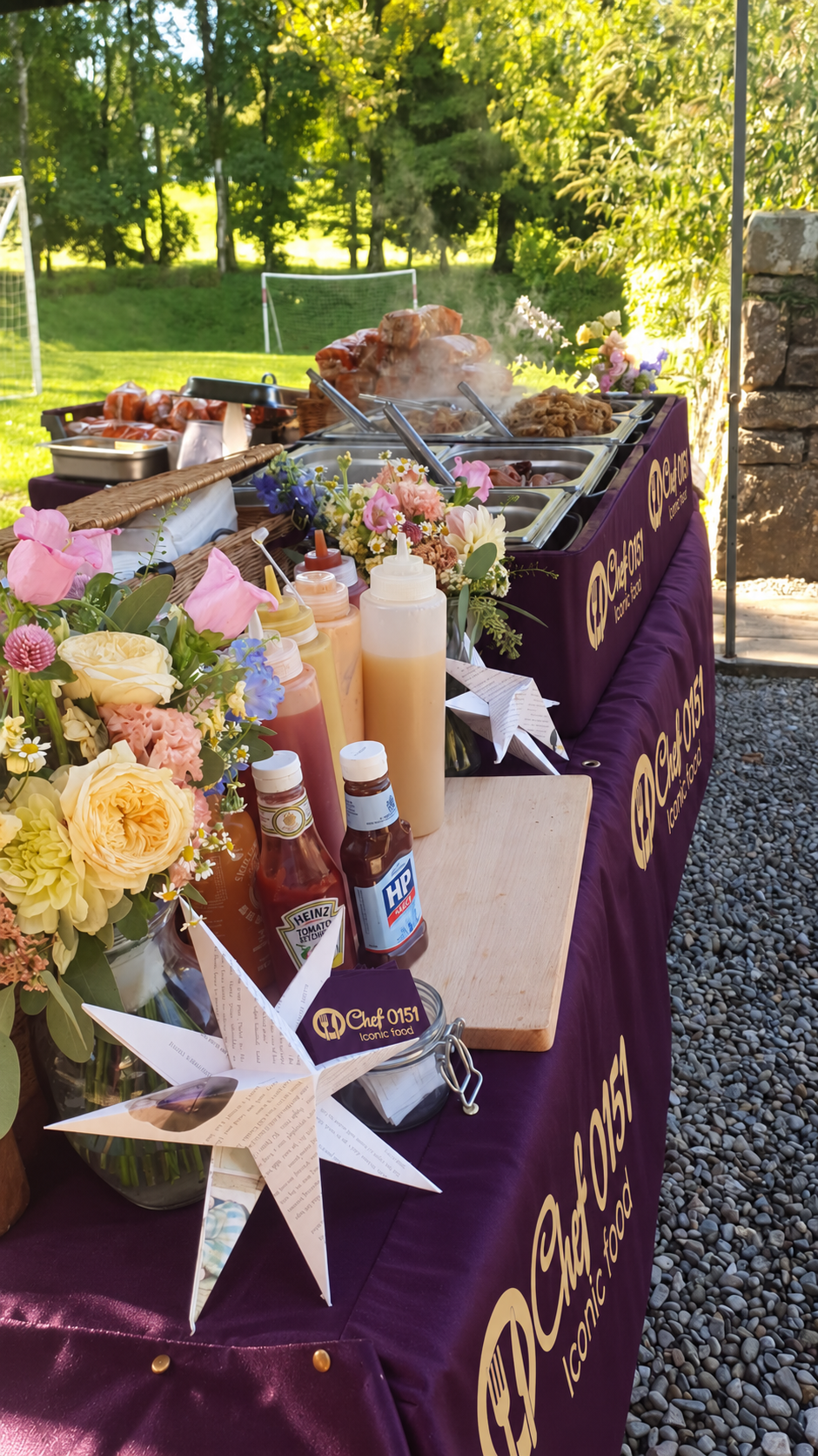 Catering display with salads and condiments