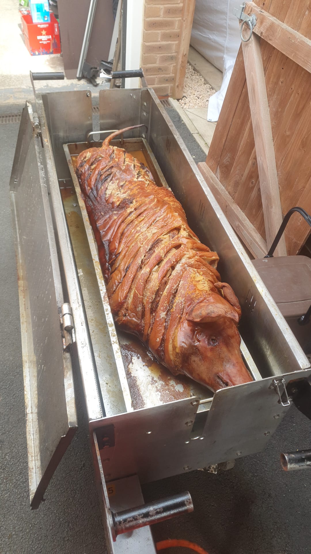 Whole hog roasting on the spit